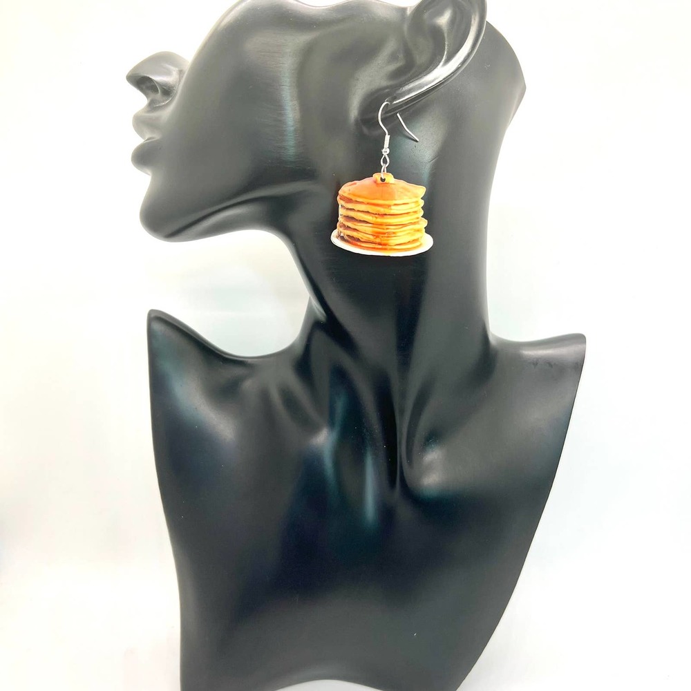 Pancake Stack Earrings - Breakfast Earrings - Waffle Earring - Stack of Pancakes - Picture 6 of 8